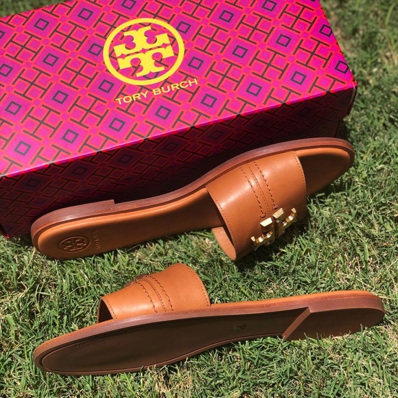 Tory Burch Everly Calf Leather Gold Signature Logo Slide - Picture 3 of 8